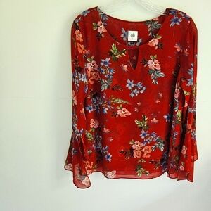 Cabi Red Floral Blouse 3590
